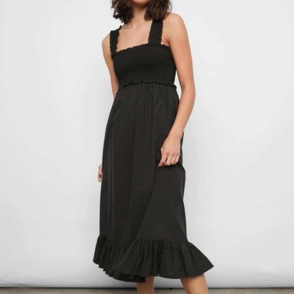 Rails Rumi Black Eyelet Ruched Bust Midi Dress Women's Size Large